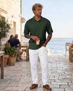 Henry Men's Knit Polo Shirt – Textured Short Sleeve Summer Golf Polo