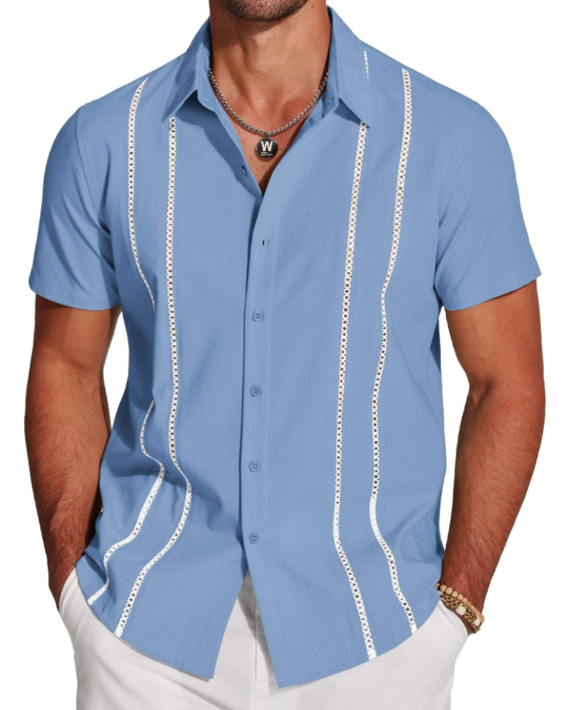 Marco Men's Cuban Guayabera Shirt – Short Sleeve Button Down Beach Linen Shirt