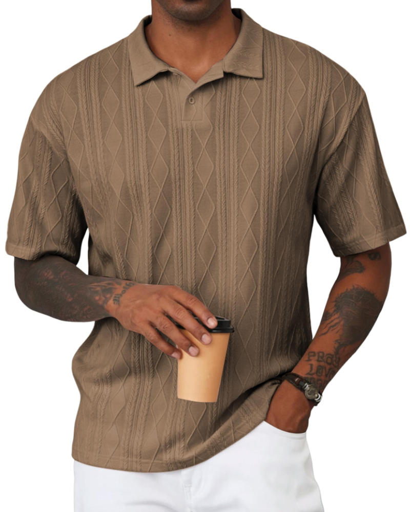 Henry Men's Knit Polo Shirt – Textured Short Sleeve Summer Golf Polo