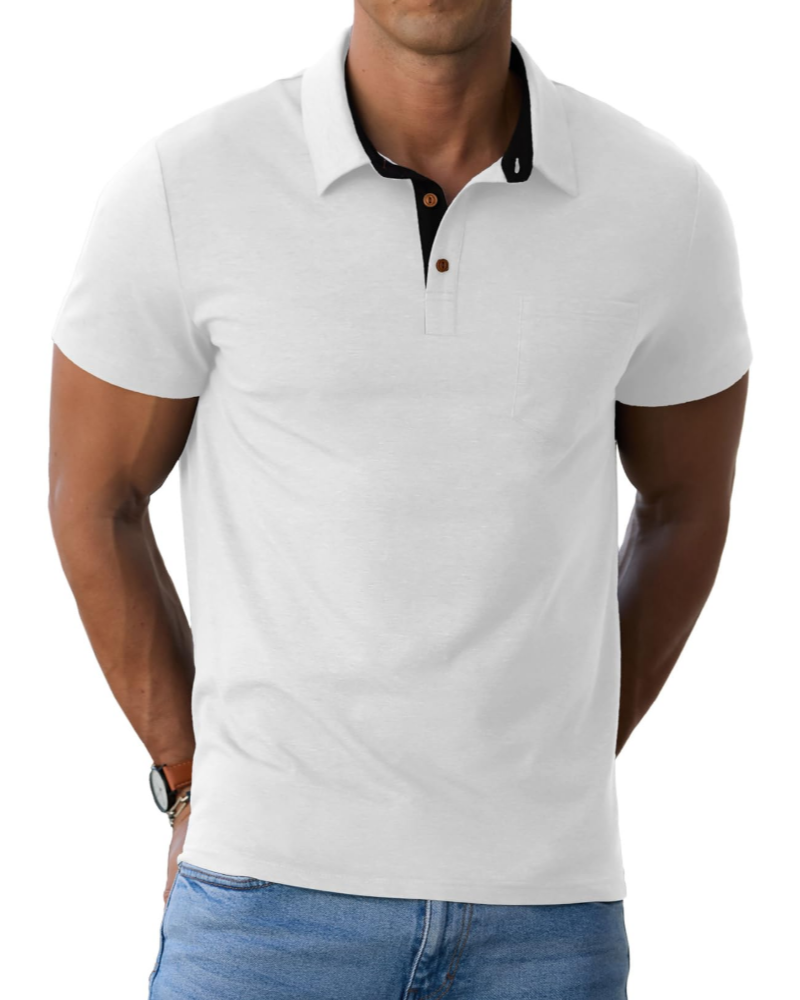 James Men's Cotton Polo Shirt – Breathable Short Sleeve Golf Polo with Pocket