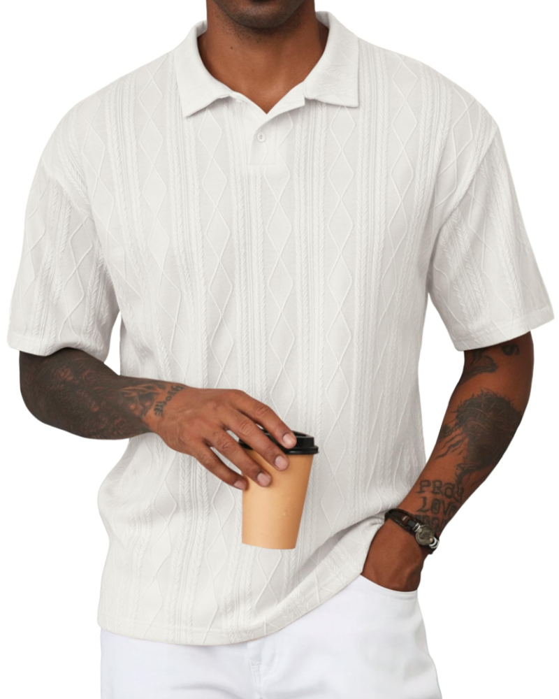 Henry Men's Knit Polo Shirt – Textured Short Sleeve Summer Golf Polo