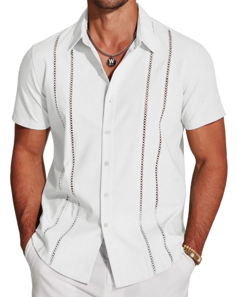 Marco Men's Cuban Guayabera Shirt – Short Sleeve Button Down Beach Linen Shirt
