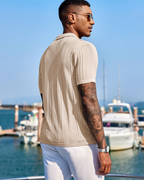 Nathan Men's Knit Polo Shirt – Textured Button Down Summer Beach Shirt