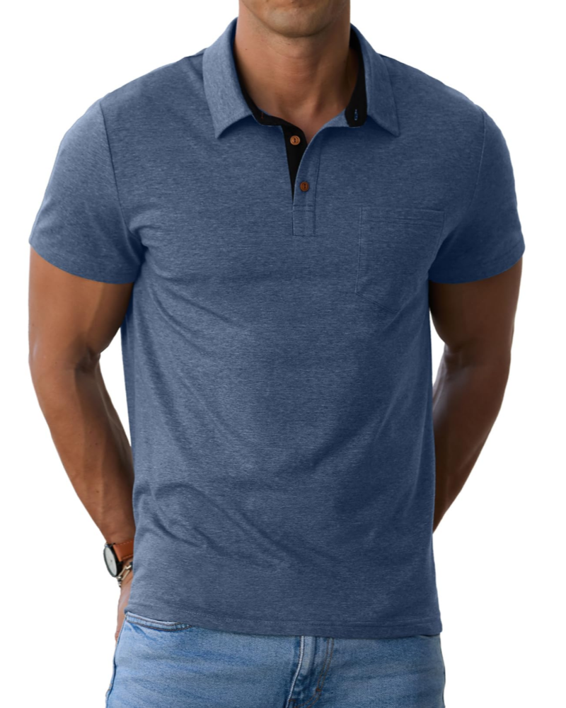James Men's Cotton Polo Shirt – Breathable Short Sleeve Golf Polo with Pocket