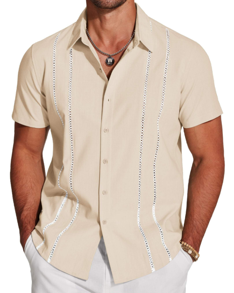 Marco Men's Cuban Guayabera Shirt – Short Sleeve Button Down Beach Linen Shirt