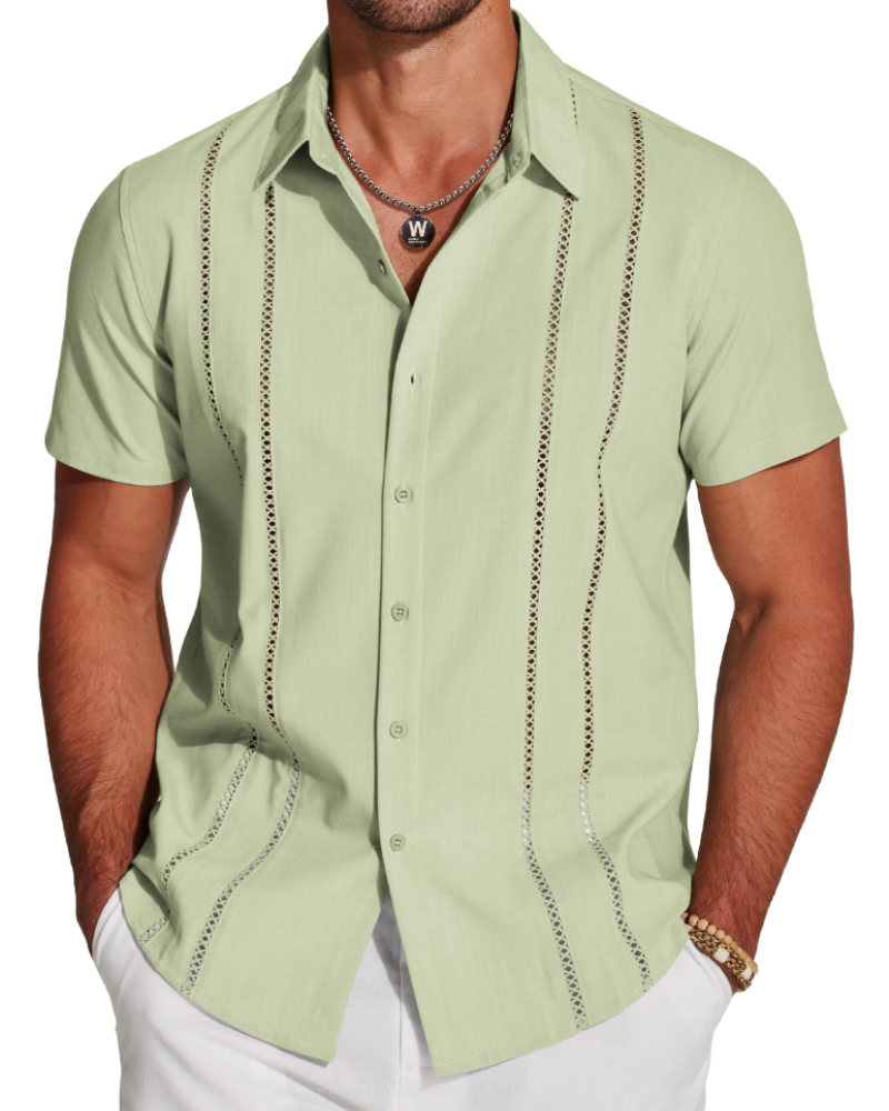 Marco Men's Cuban Guayabera Shirt – Short Sleeve Button Down Beach Linen Shirt