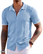 Nathan Men's Knit Polo Shirt – Textured Button Down Summer Beach Shirt