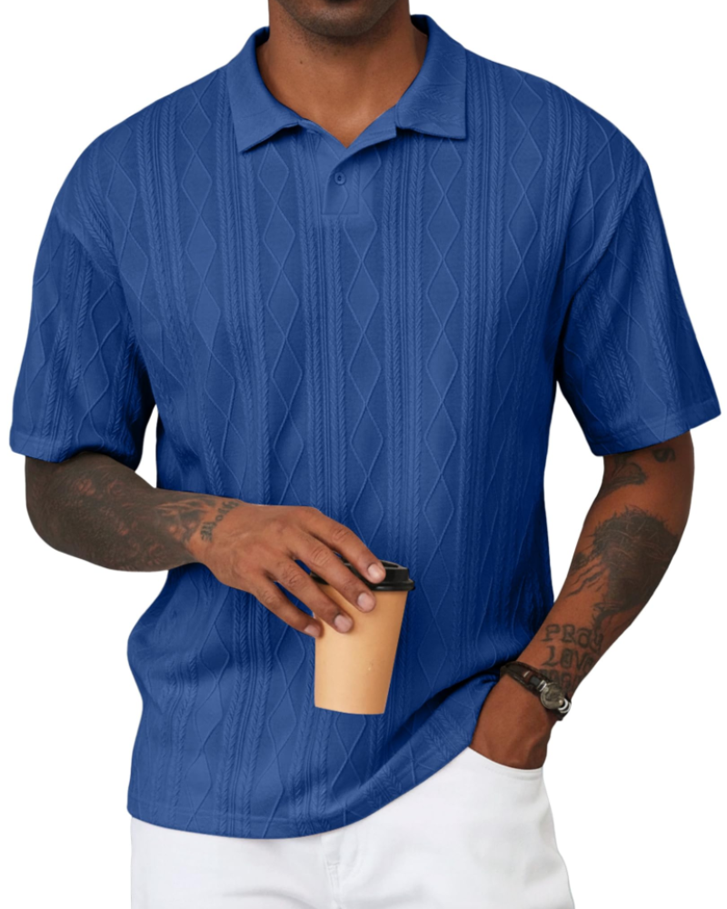 Henry Men's Knit Polo Shirt – Textured Short Sleeve Summer Golf Polo
