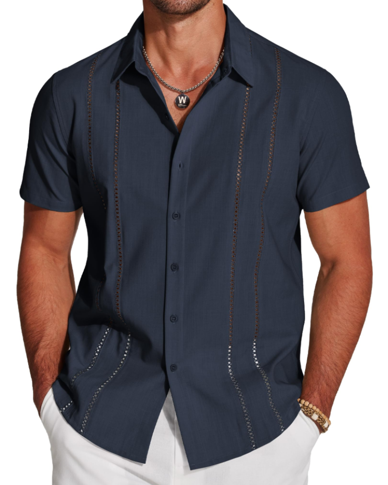 Marco Men's Cuban Guayabera Shirt – Short Sleeve Button Down Beach Linen Shirt
