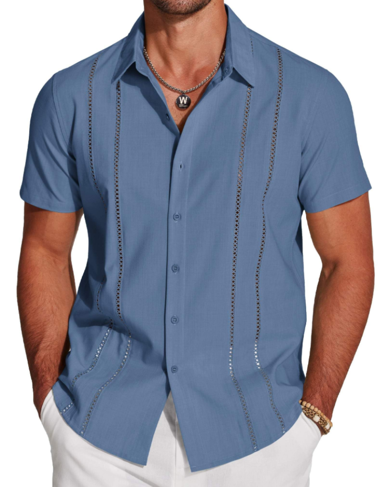 Marco Men's Cuban Guayabera Shirt – Short Sleeve Button Down Beach Linen Shirt