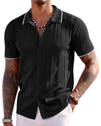 Nathan Men's Knit Polo Shirt – Textured Button Down Summer Beach Shirt