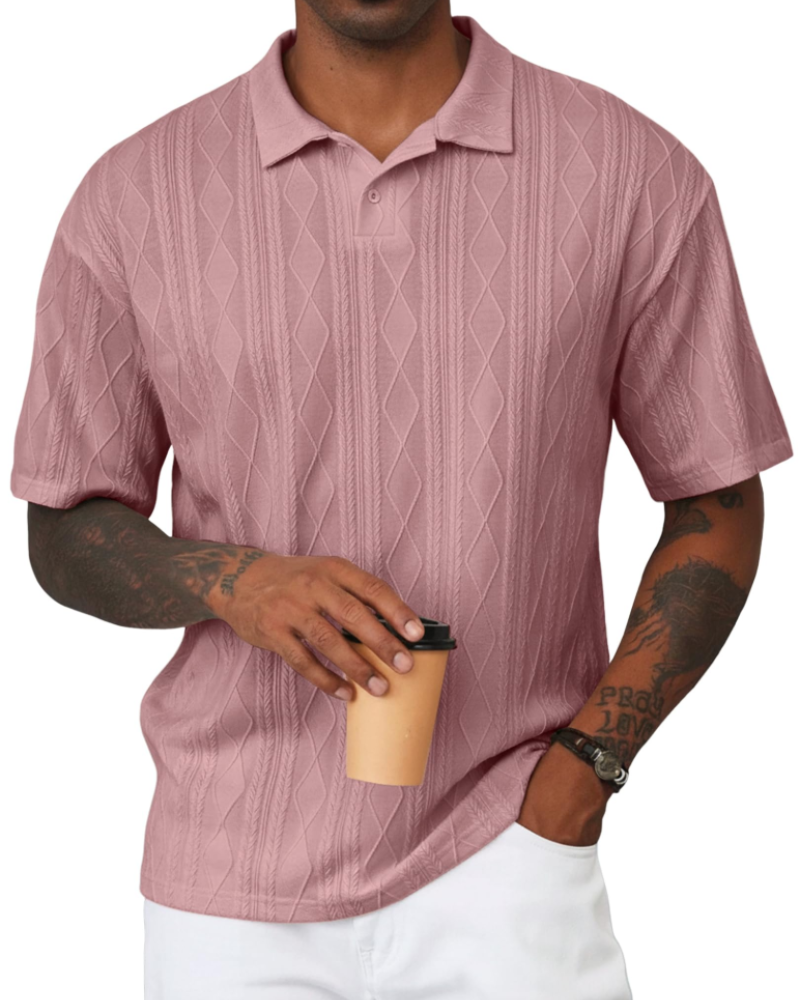 Henry Men's Knit Polo Shirt – Textured Short Sleeve Summer Golf Polo