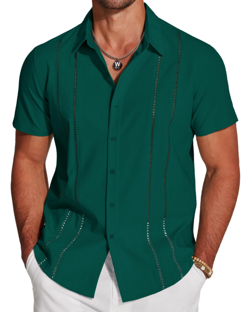 Marco Men's Cuban Guayabera Shirt – Short Sleeve Button Down Beach Linen Shirt