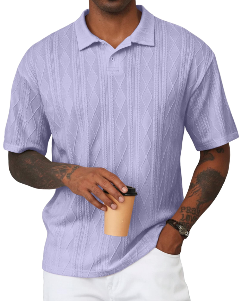 Henry Men's Knit Polo Shirt – Textured Short Sleeve Summer Golf Polo