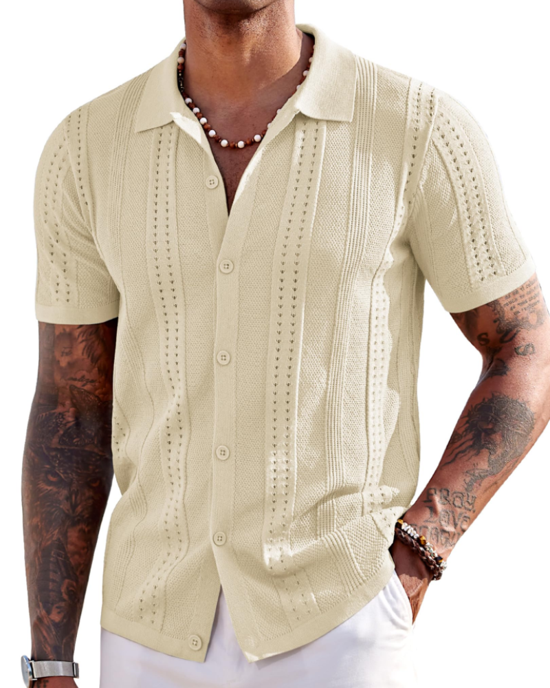 Nathan Men's Knit Polo Shirt – Textured Button Down Summer Beach Shirt
