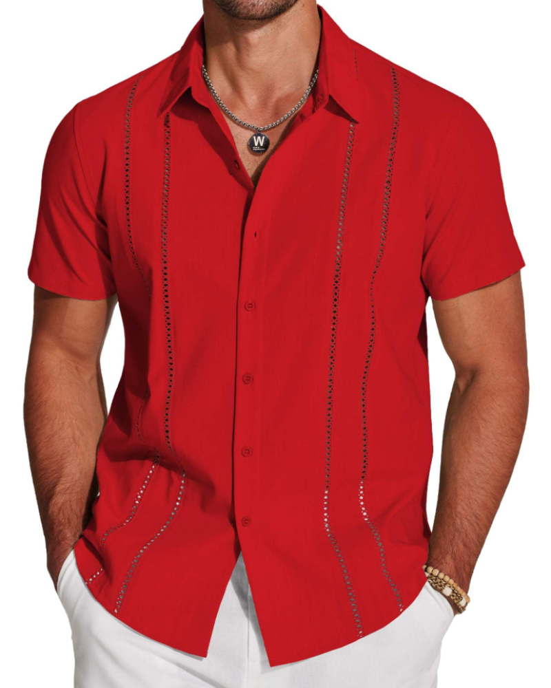 Marco Men's Cuban Guayabera Shirt – Short Sleeve Button Down Beach Linen Shirt
