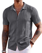 Nathan Men's Knit Polo Shirt – Textured Button Down Summer Beach Shirt