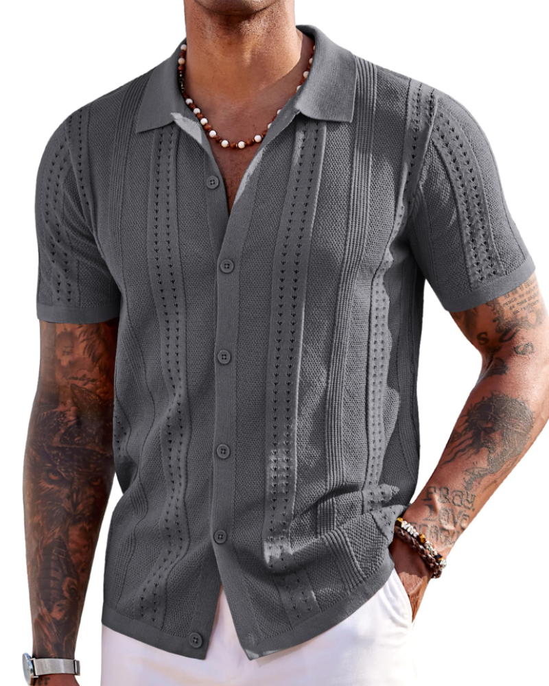 Nathan Men's Knit Polo Shirt – Textured Button Down Summer Beach Shirt
