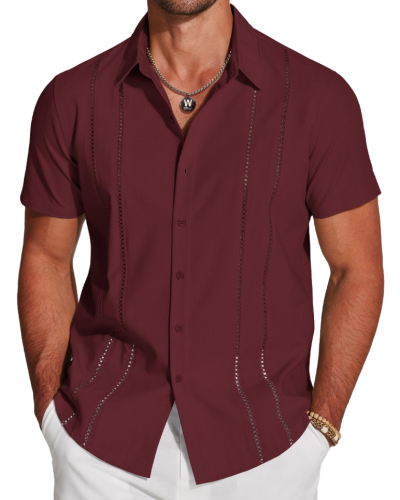 Marco Men's Cuban Guayabera Shirt – Short Sleeve Button Down Beach Linen Shirt