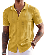 Nathan Men's Knit Polo Shirt – Textured Button Down Summer Beach Shirt