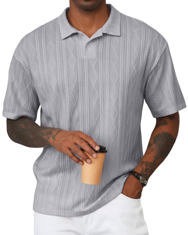 Henry Men's Knit Polo Shirt – Textured Short Sleeve Summer Golf Polo