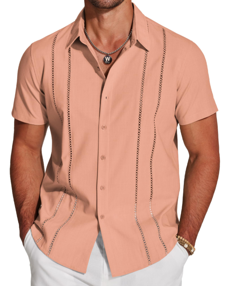Marco Men's Cuban Guayabera Shirt – Short Sleeve Button Down Beach Linen Shirt