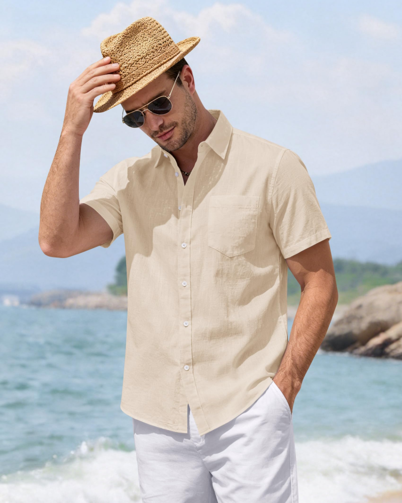 Graham Men's Linen Shirt – Cotton Blend Button Down Casual Summer Shirt