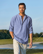 Bennett Men's Henley Shirt – Cotton Linen Long Sleeve Casual Summer Top