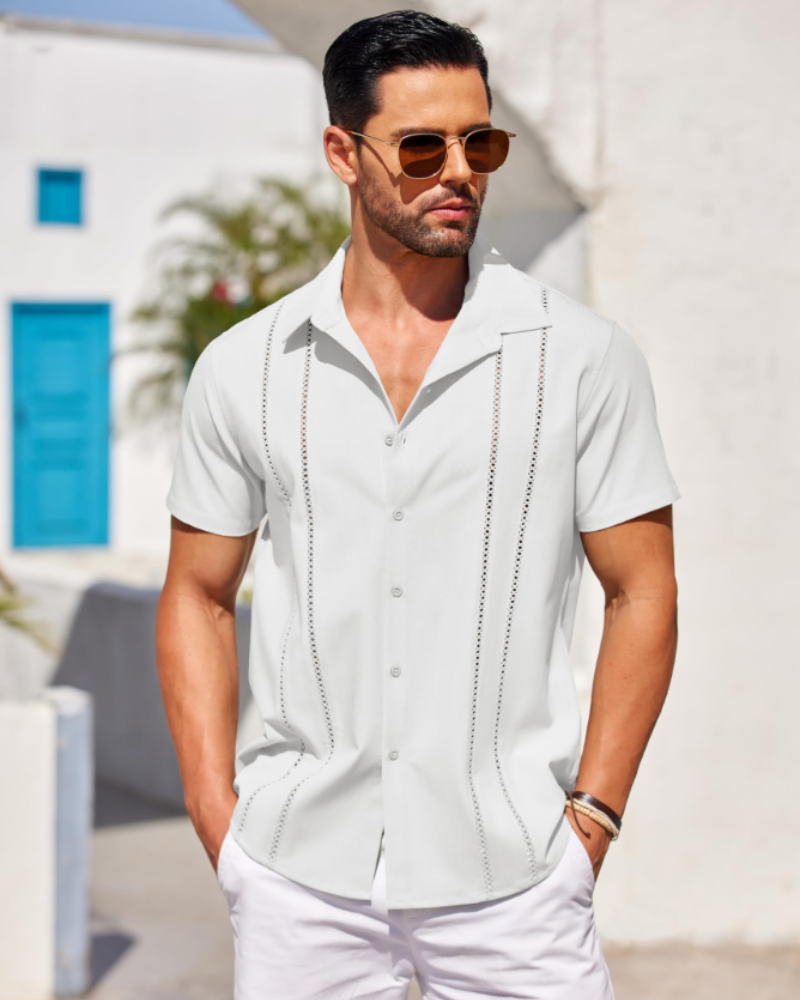 Marco Men's Cuban Guayabera Shirt – Short Sleeve Button Down Beach Linen Shirt