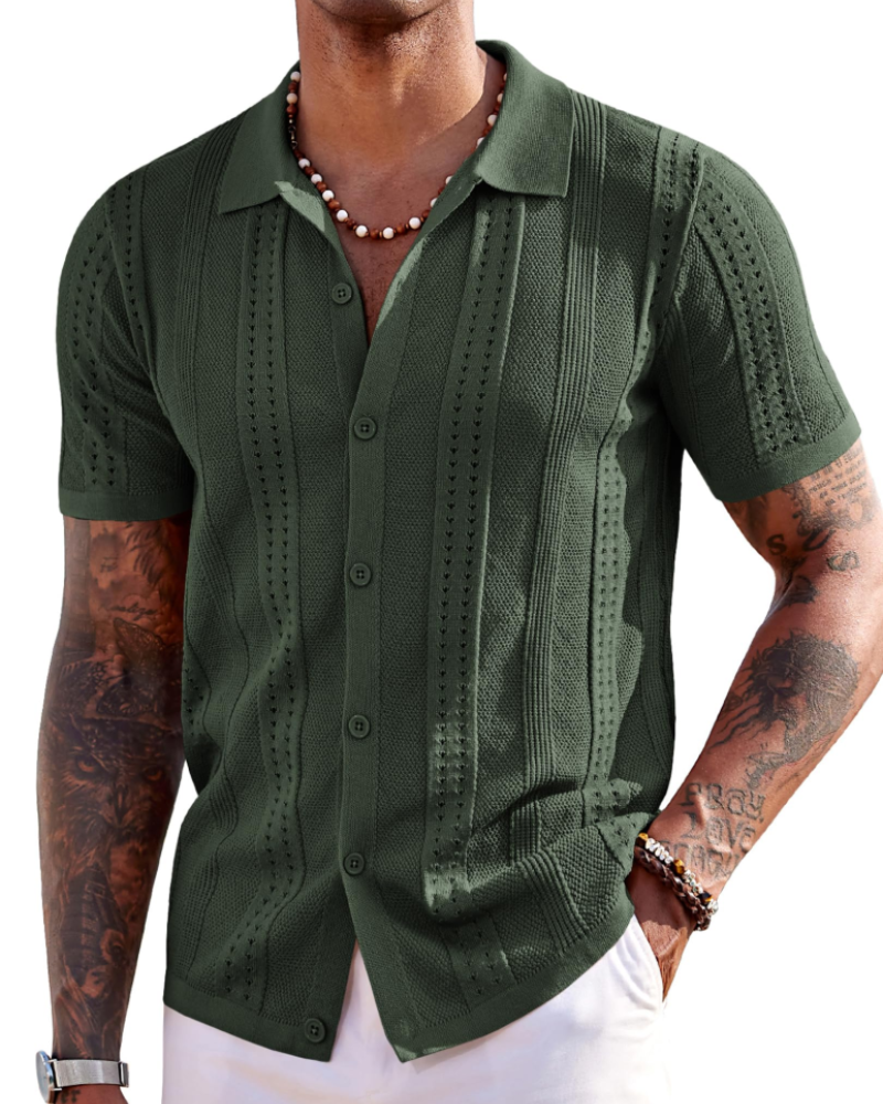 Nathan Men's Knit Polo Shirt – Textured Button Down Summer Beach Shirt