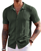 Nathan Men's Knit Polo Shirt – Textured Button Down Summer Beach Shirt