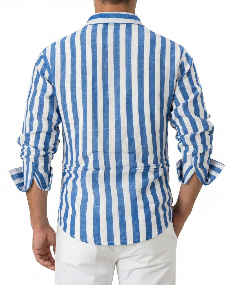 Declan Men's Striped Shirt – Long Sleeve Button Down Casual Beach Shirt