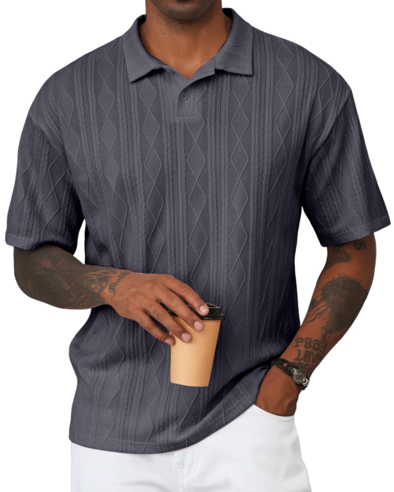 Henry Men's Knit Polo Shirt – Textured Short Sleeve Summer Golf Polo