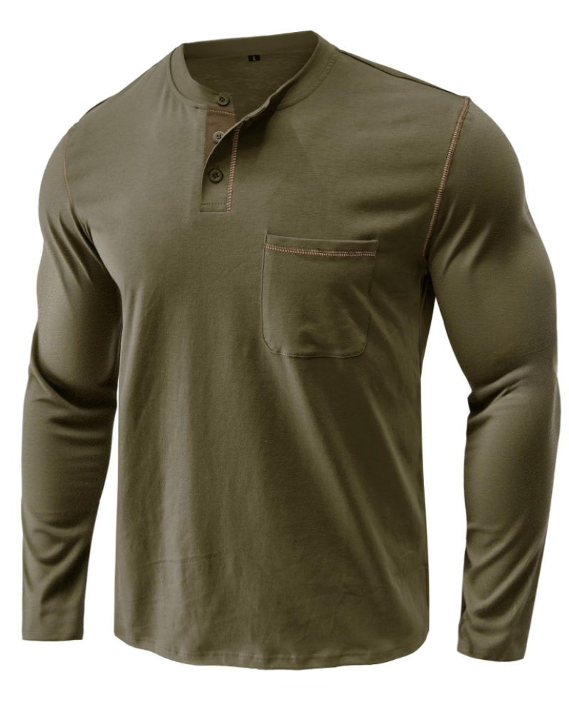Owen Men's Henley T-Shirt – Cotton Long Sleeve Button Casual Top
