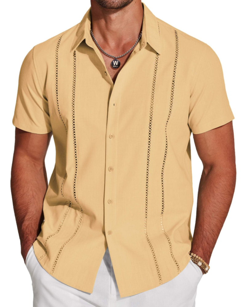 Marco Men's Cuban Guayabera Shirt – Short Sleeve Button Down Beach Linen Shirt