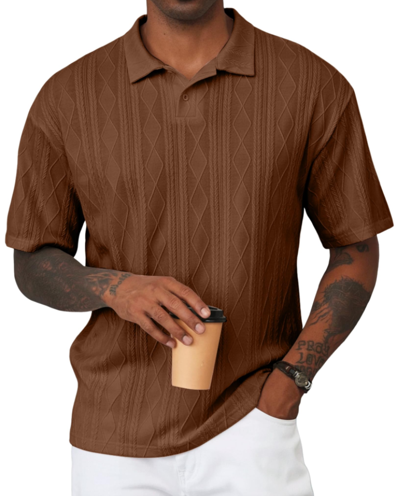 Henry Men's Knit Polo Shirt – Textured Short Sleeve Summer Golf Polo