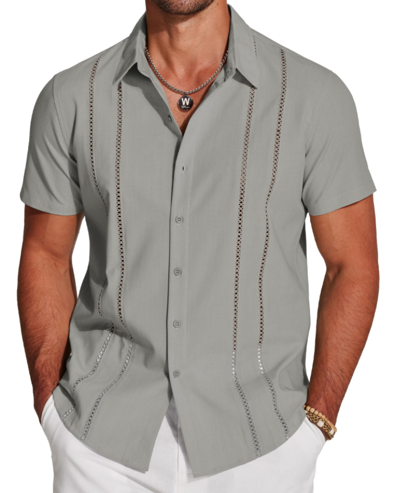 Marco Men's Cuban Guayabera Shirt – Short Sleeve Button Down Beach Linen Shirt