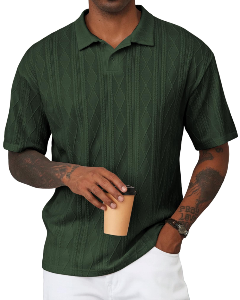 Henry Men's Knit Polo Shirt – Textured Short Sleeve Summer Golf Polo