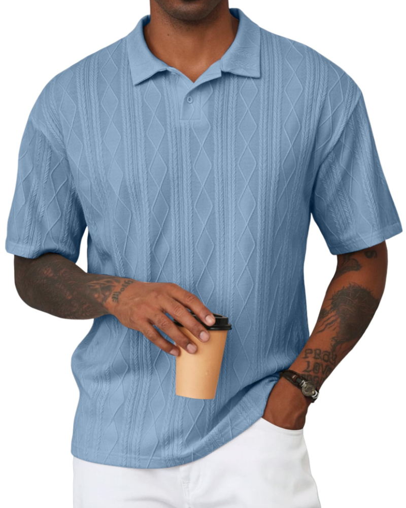 Henry Men's Knit Polo Shirt – Textured Short Sleeve Summer Golf Polo