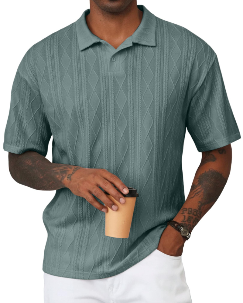 Henry Men's Knit Polo Shirt – Textured Short Sleeve Summer Golf Polo