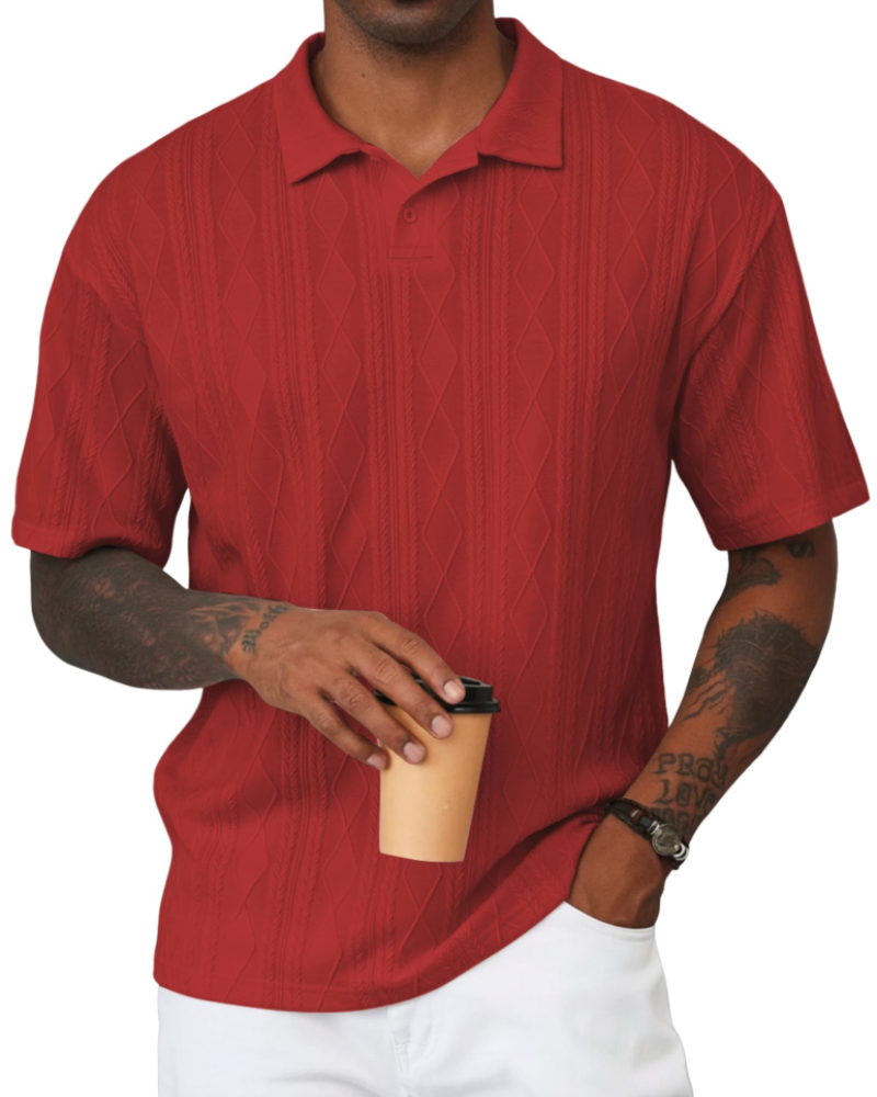 Henry Men's Knit Polo Shirt – Textured Short Sleeve Summer Golf Polo