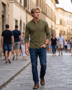 Owen Men's Henley T-Shirt – Cotton Long Sleeve Button Casual Top