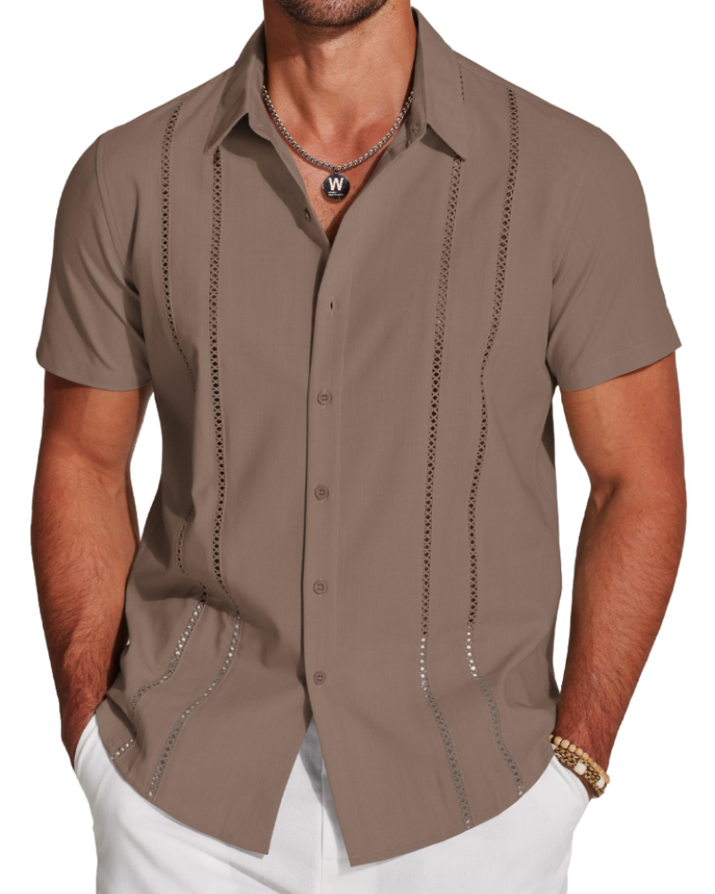Marco Men's Cuban Guayabera Shirt – Short Sleeve Button Down Beach Linen Shirt