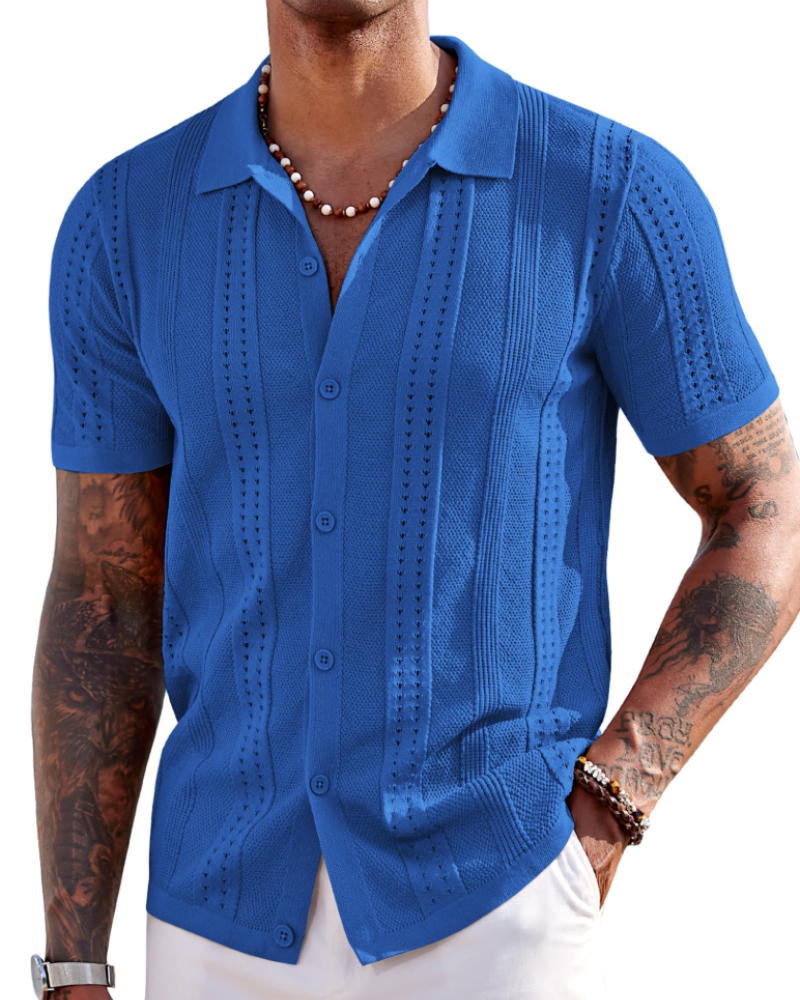 Nathan Men's Knit Polo Shirt – Textured Button Down Summer Beach Shirt