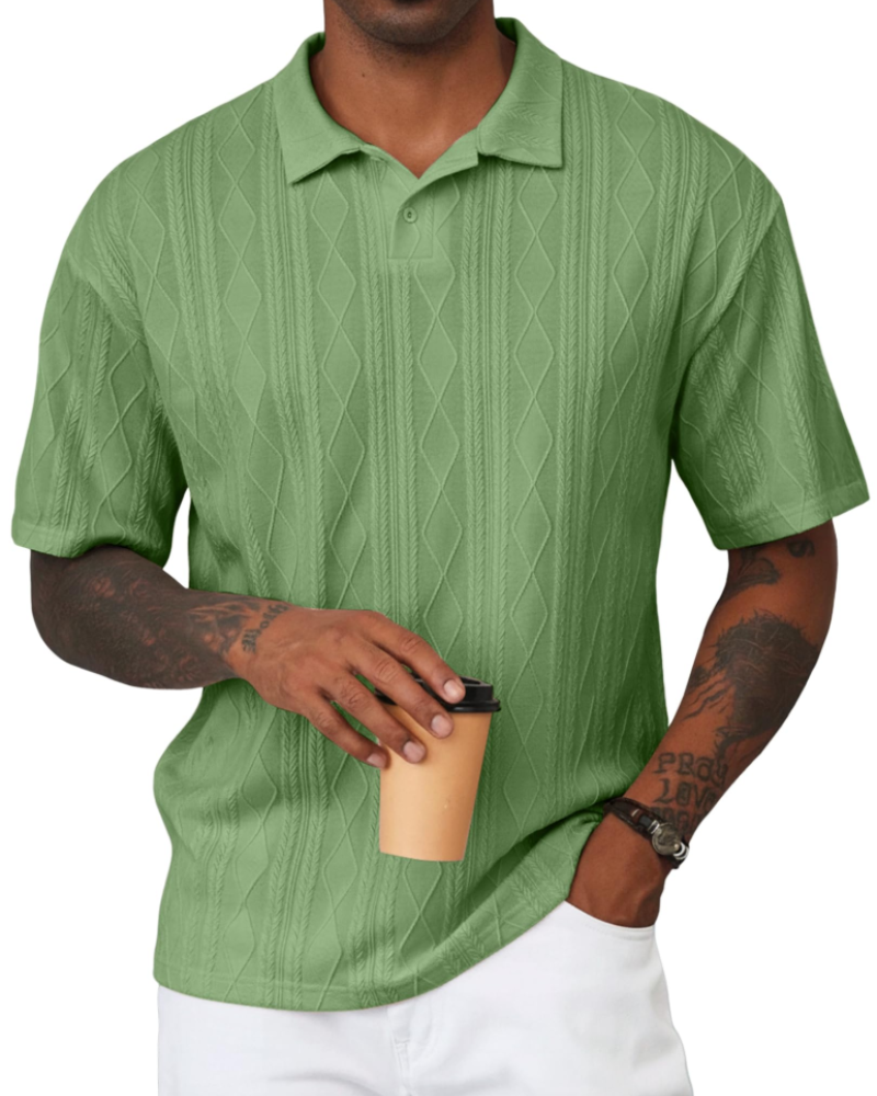 Henry Men's Knit Polo Shirt – Textured Short Sleeve Summer Golf Polo