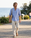Bennett Men's Henley Shirt – Cotton Linen Long Sleeve Casual Summer Top