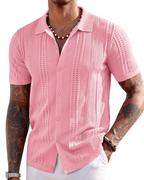 Nathan Men's Knit Polo Shirt – Textured Button Down Summer Beach Shirt