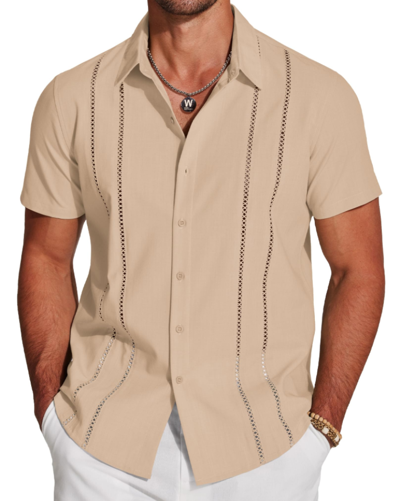 Marco Men's Cuban Guayabera Shirt – Short Sleeve Button Down Beach Linen Shirt