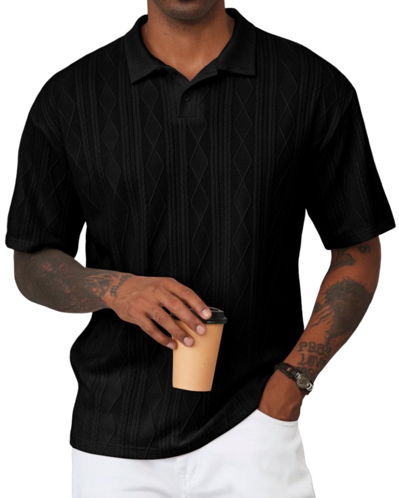 Henry Men's Knit Polo Shirt – Textured Short Sleeve Summer Golf Polo