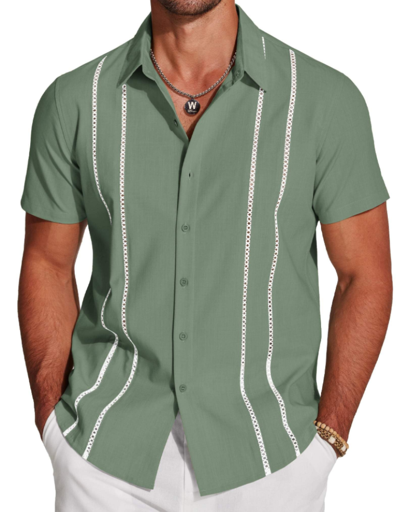 Marco Men's Cuban Guayabera Shirt – Short Sleeve Button Down Beach Linen Shirt